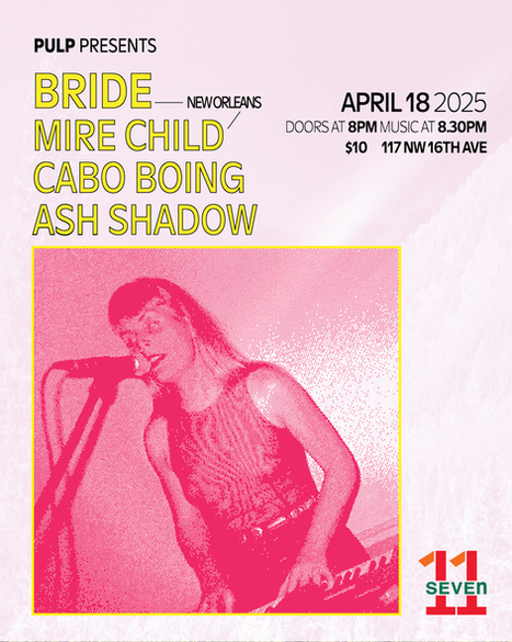 show flyer for music performance in gainesville florida featuring mace, bride, mire child, ash shadow