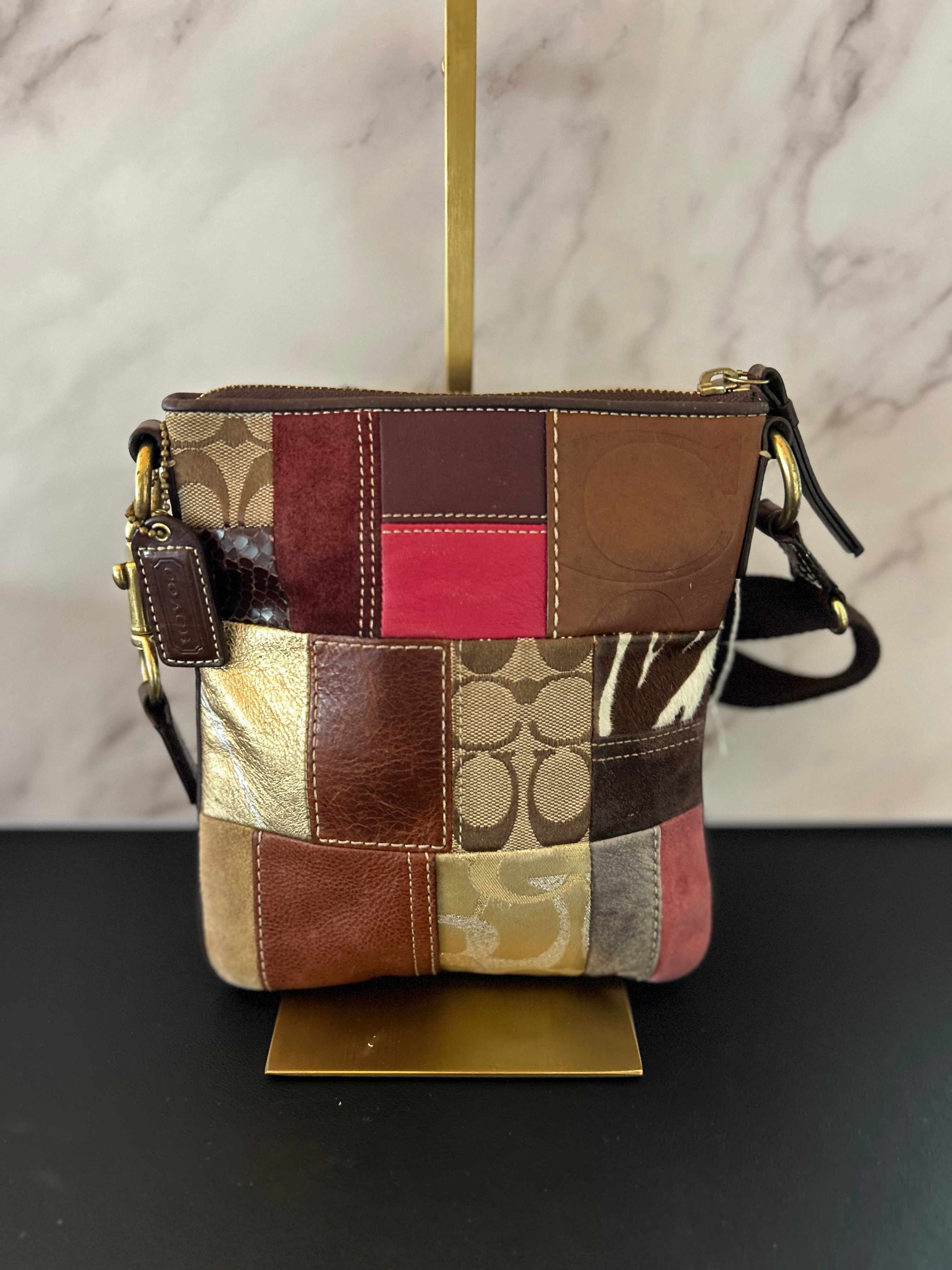 2006 Coach Patchwork Crossbody Bag Multicolor Suede/Leather/Canvas. 