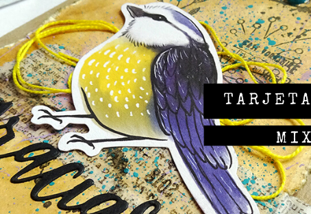 Tarjeta sencilla mixmedia con pajarito