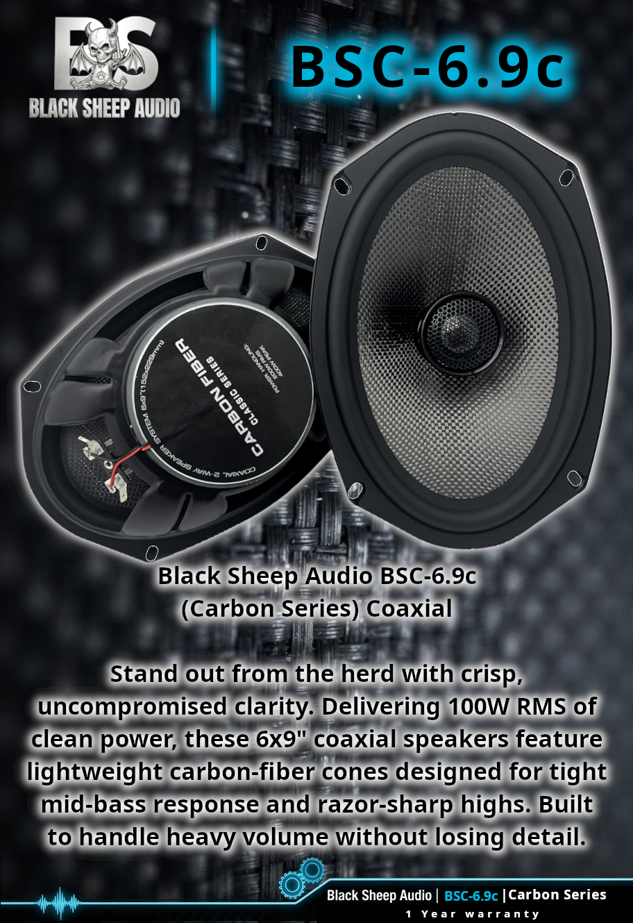 Thumbnail: Black Sheep Audio | BSC-6.9c | Carbon Series | 100w Rms | Coaxials 