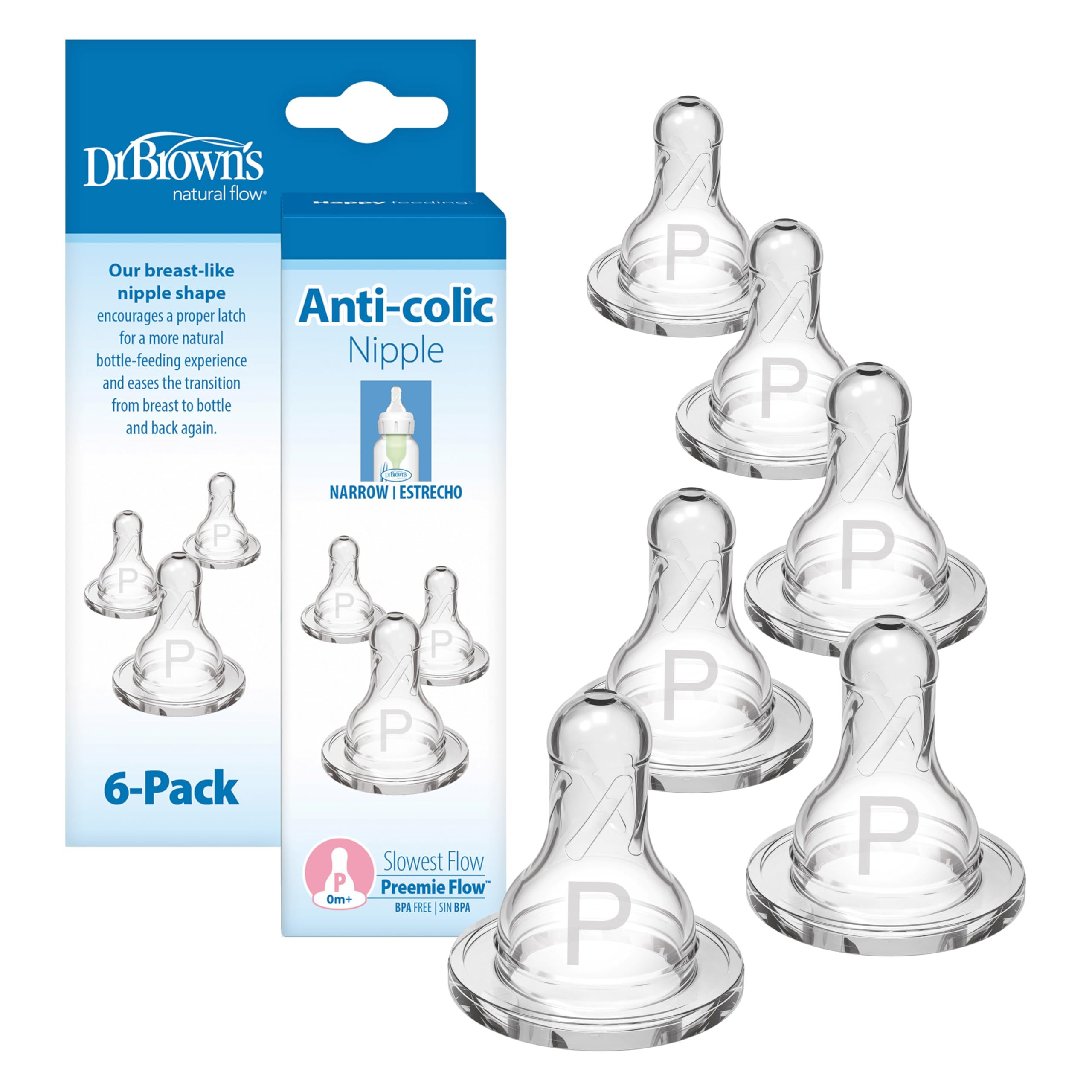Dr. Brown’s Natural Flow Preemie Flow Narrow Baby Bottle Silicone Nipple, Slo...