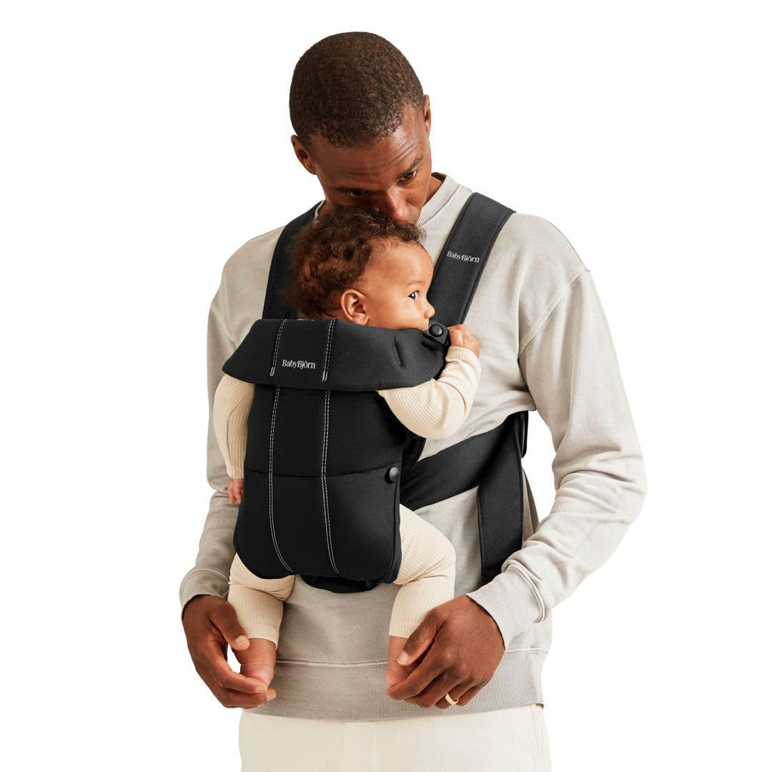 BabyBjörn Baby Carrier Mini, Black, Woven | Newborn Carrier (7-15 lbs)