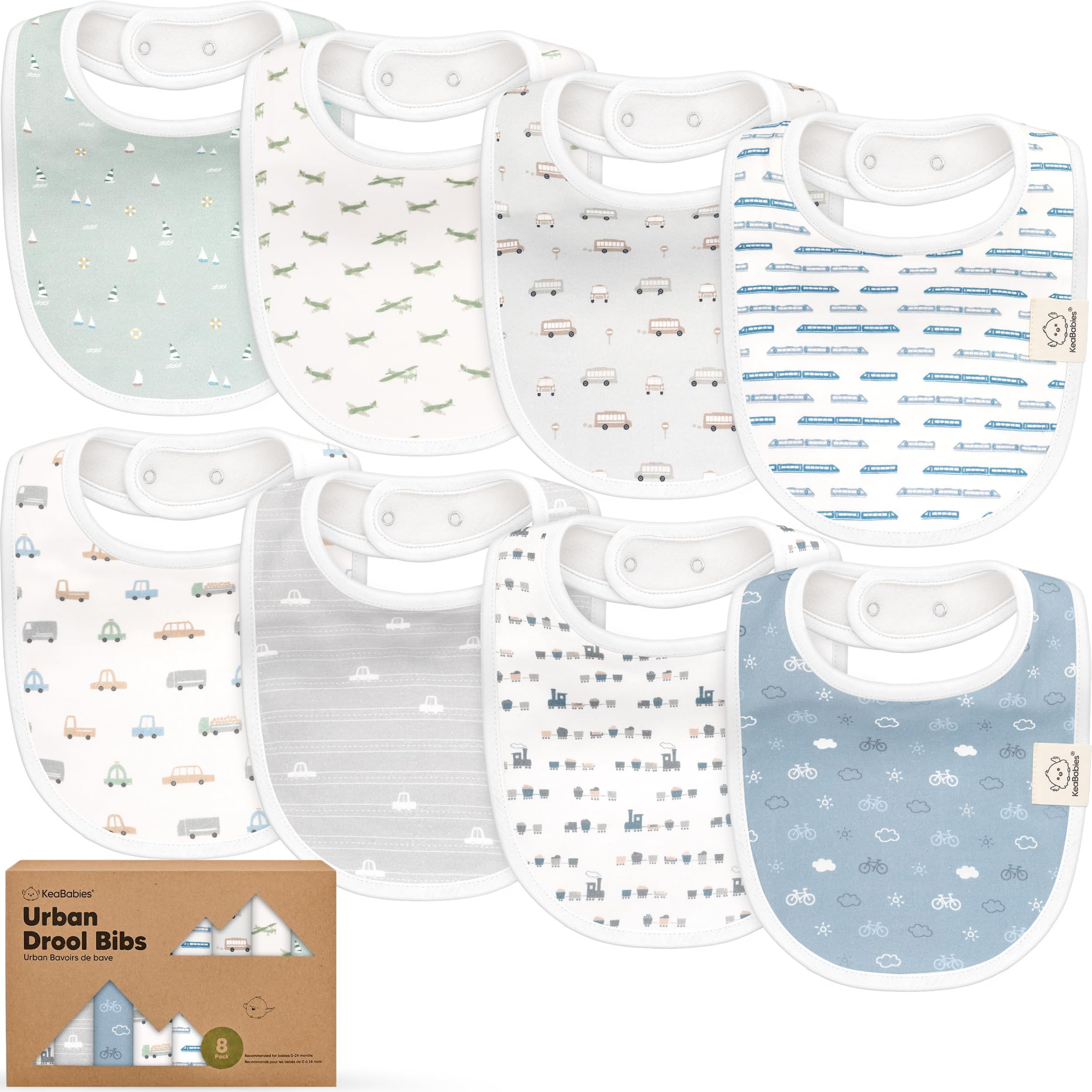 KeaBabies 8-Pack Organic Baby Bibs for Drooling and Teething
