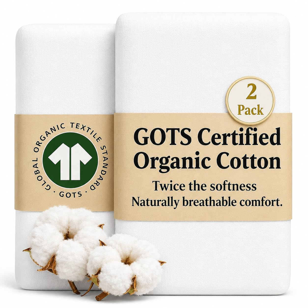 2 x GOTS Organic Bedside Bassinet Sheets 33x20 and 35x19