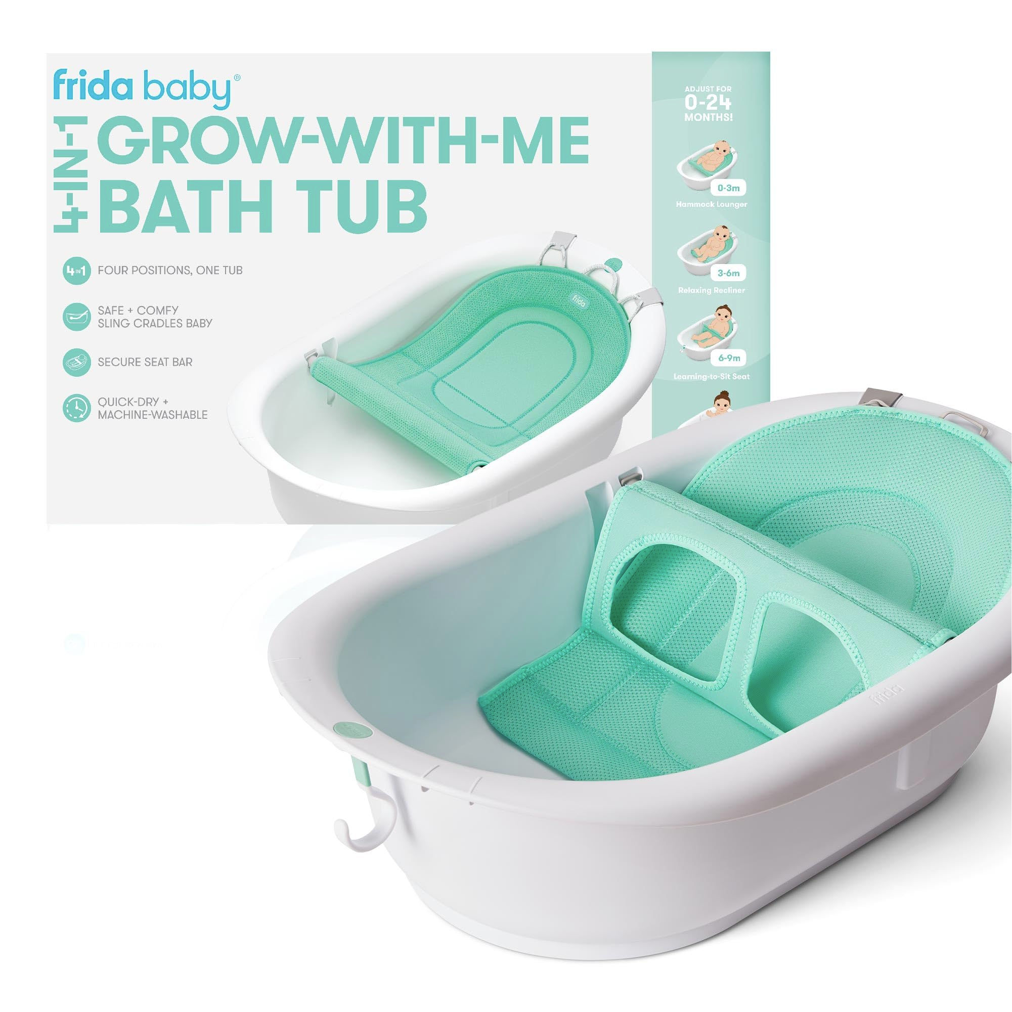Frida Baby 4-in-1 Grow-with-Me Baby Bathtub, Baby Tub for Newborns