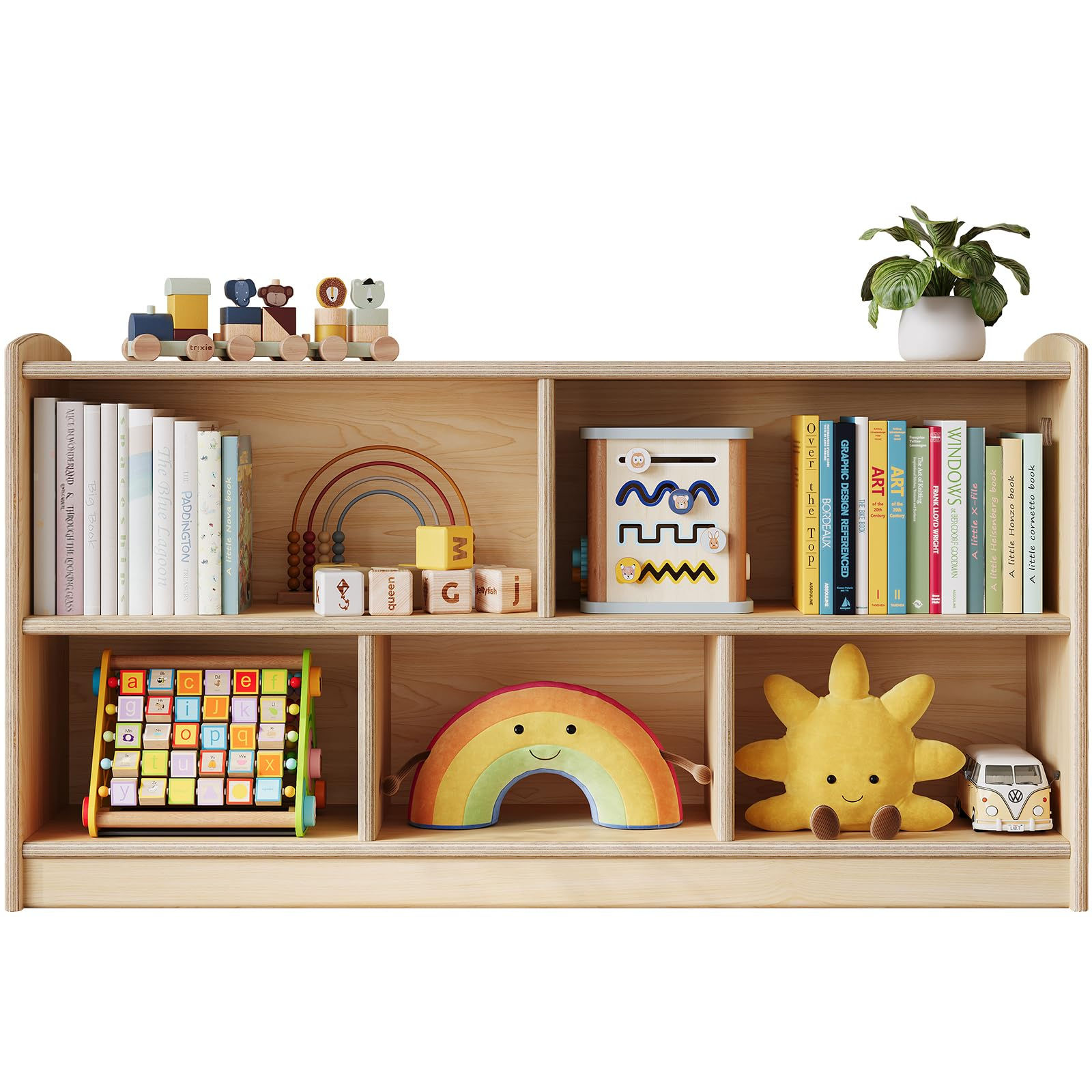 ONBRILL 2-Tier Wood Montessori Cabinet for Kids, Toddler Room Book Shelves To...