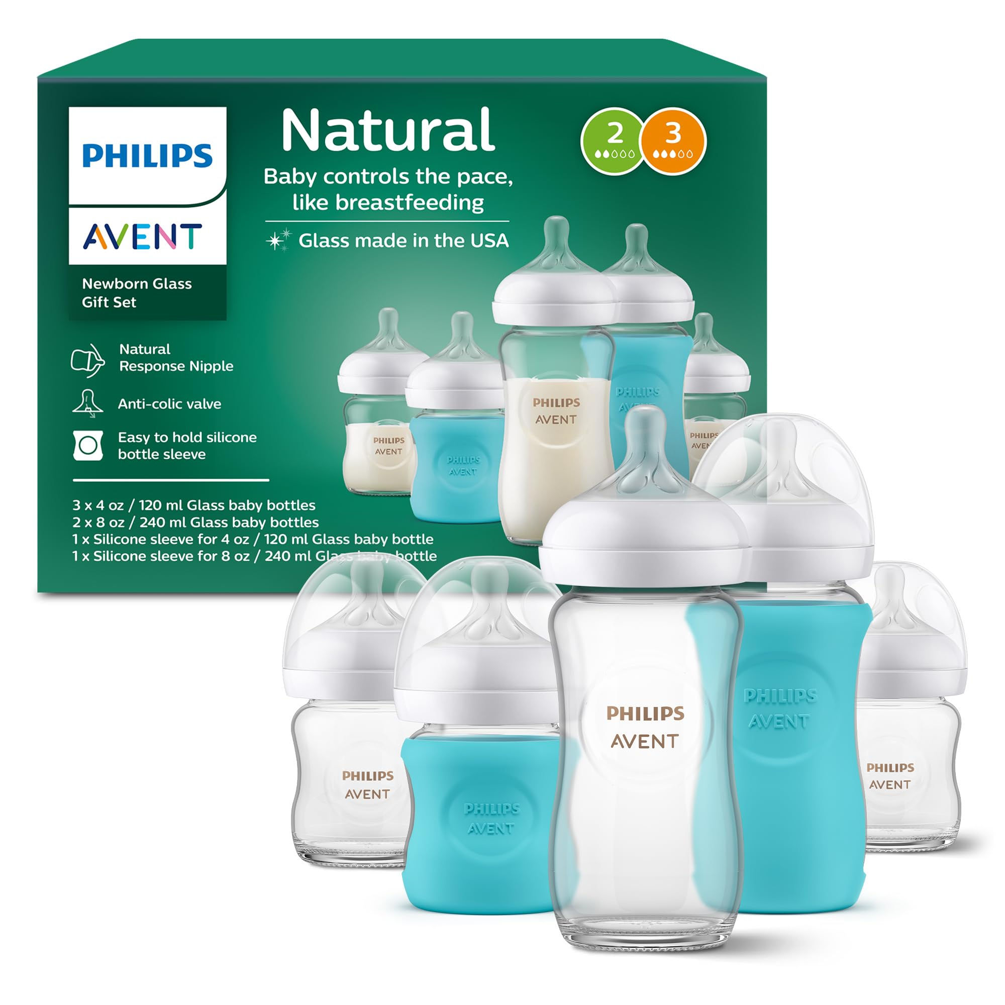 Philips Avent Glass Natural Bottle with Natural Response Nipple, Baby Gift Se...