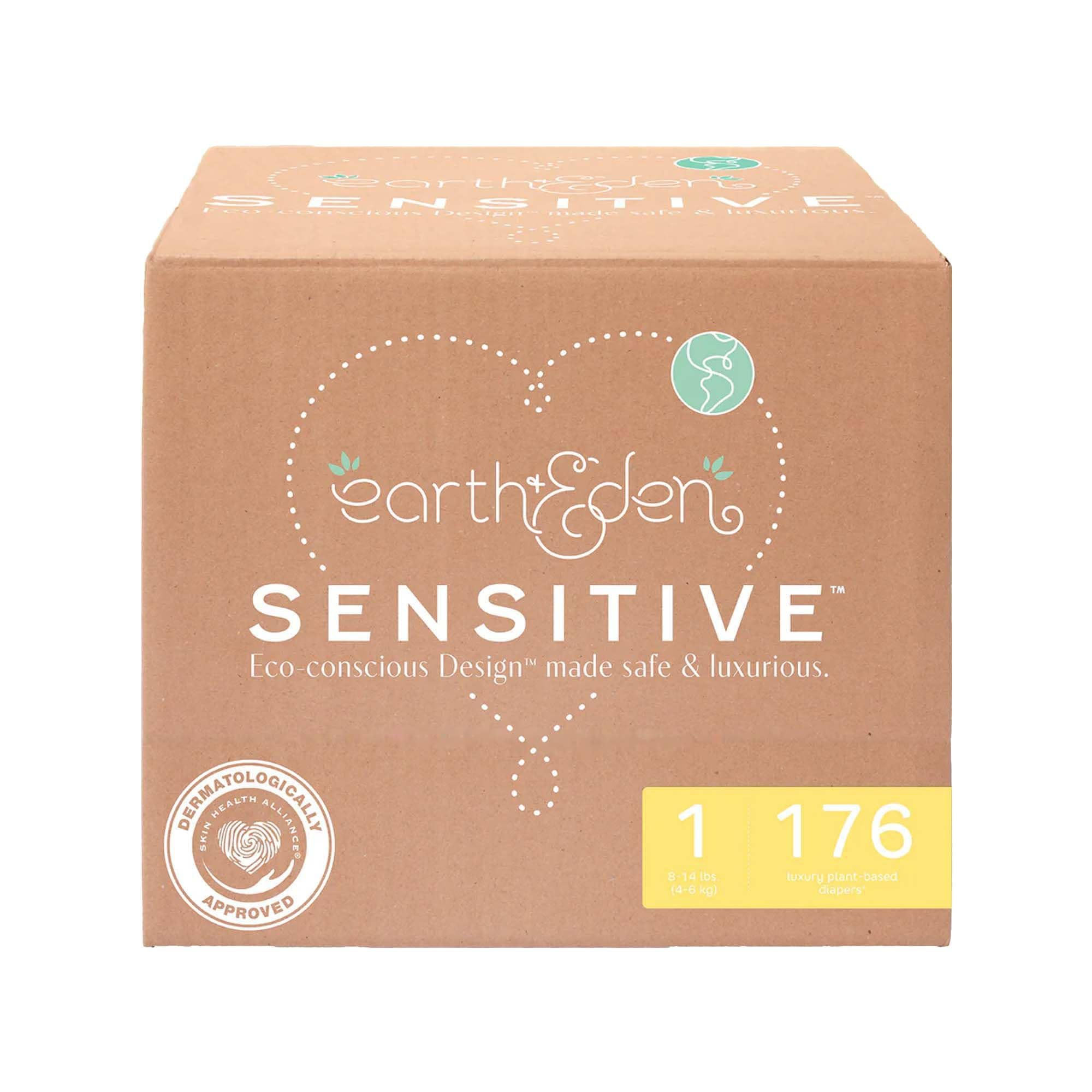Earth & Eden Sensitive Baby Diapers, Size 1 (176 Count) - Eco-Conscious