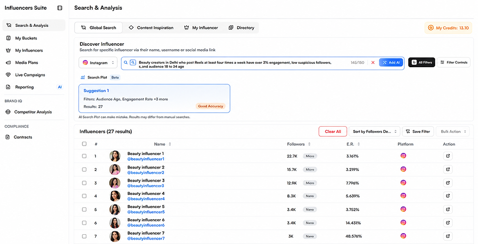 CultureX's "Search Influencer or Ask AI" Feature