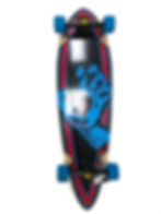 A longboard with the screaming hand logo by santa cruz