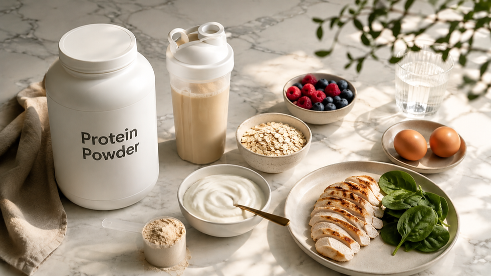 Best protein powder for body recomposition alongside high-protein whole foods