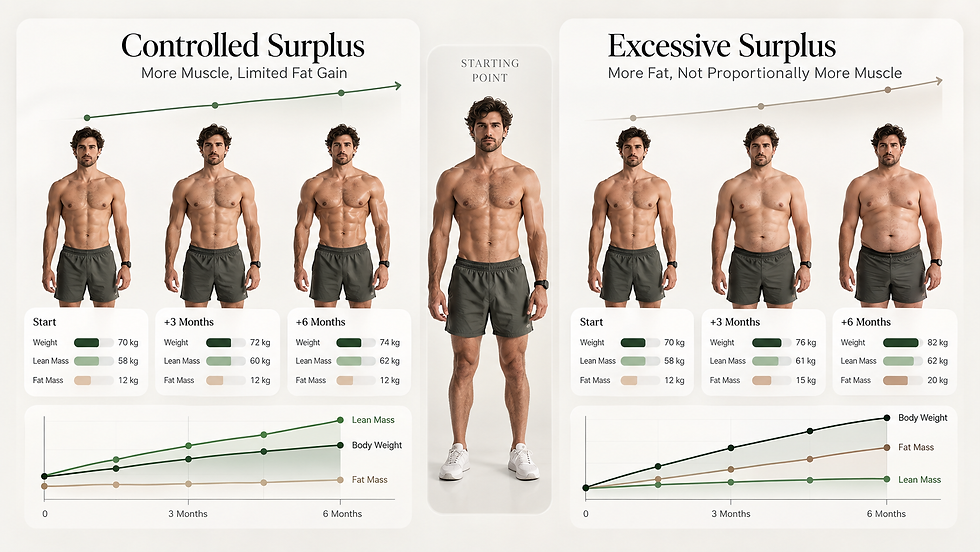Lean bulk comparing controlled calorie surplus with excessive weight and fat gain