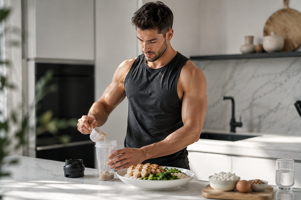 Protein powder used as part of a balanced body recomposition nutrition plan