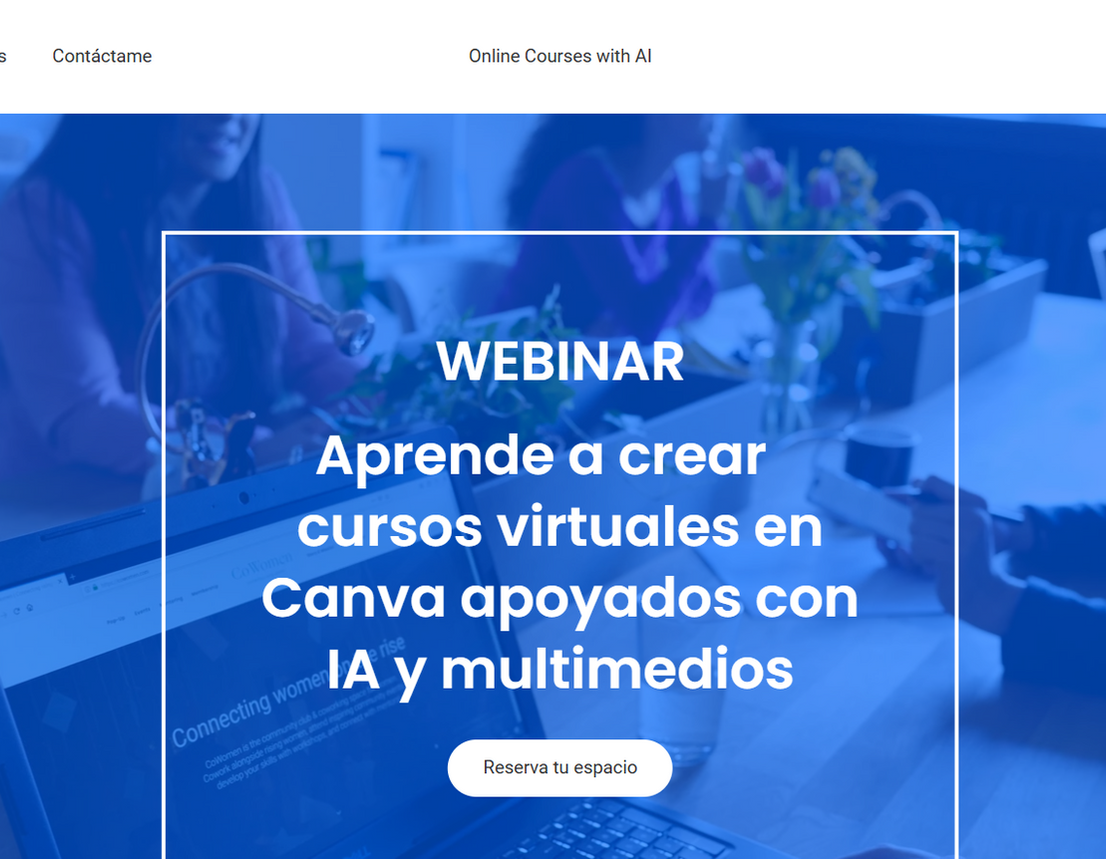 Imágen representativa del landing page diseñado. Para acceder  al landing page pueden precionar el siguiente enlace: https://online-courses-with-ai.jimdosite.com/