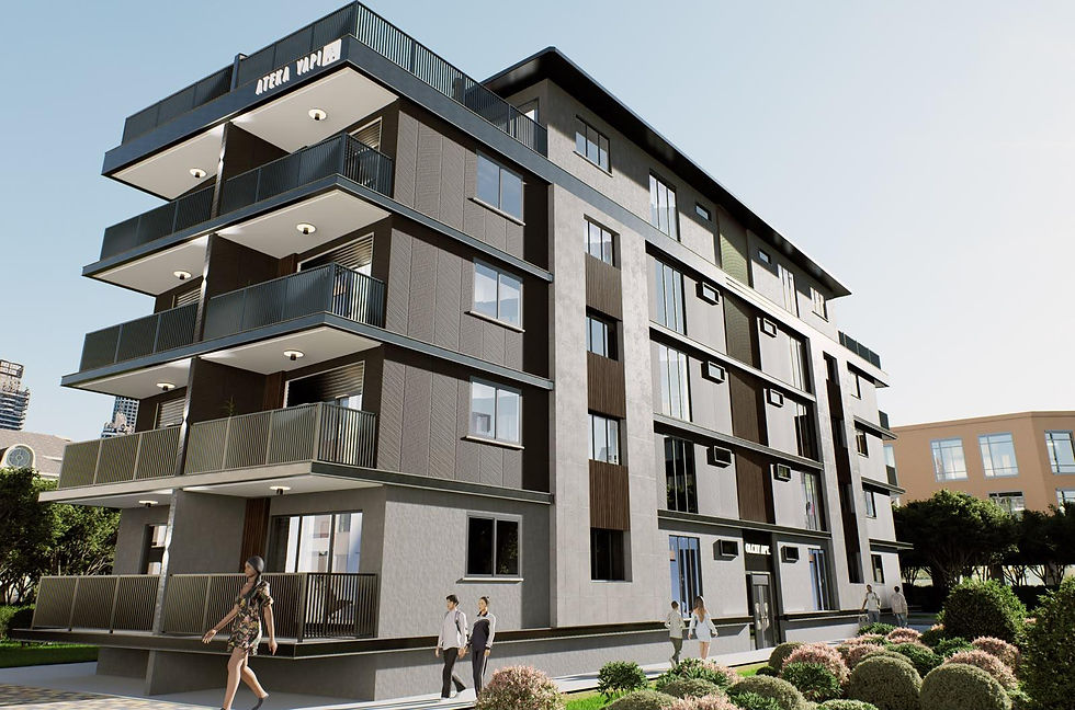 Olcay Apartmanı dış cephe ve modern mimari görünümü.