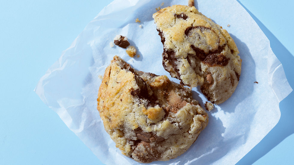 chocolate chip cookie divided in half