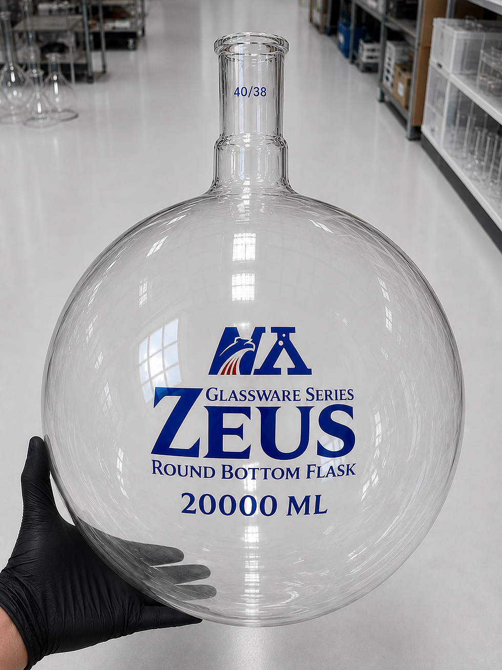 Thumbnail: ZEUS Round Bottom Flask Single Neck (40/38) – 20,000 ML