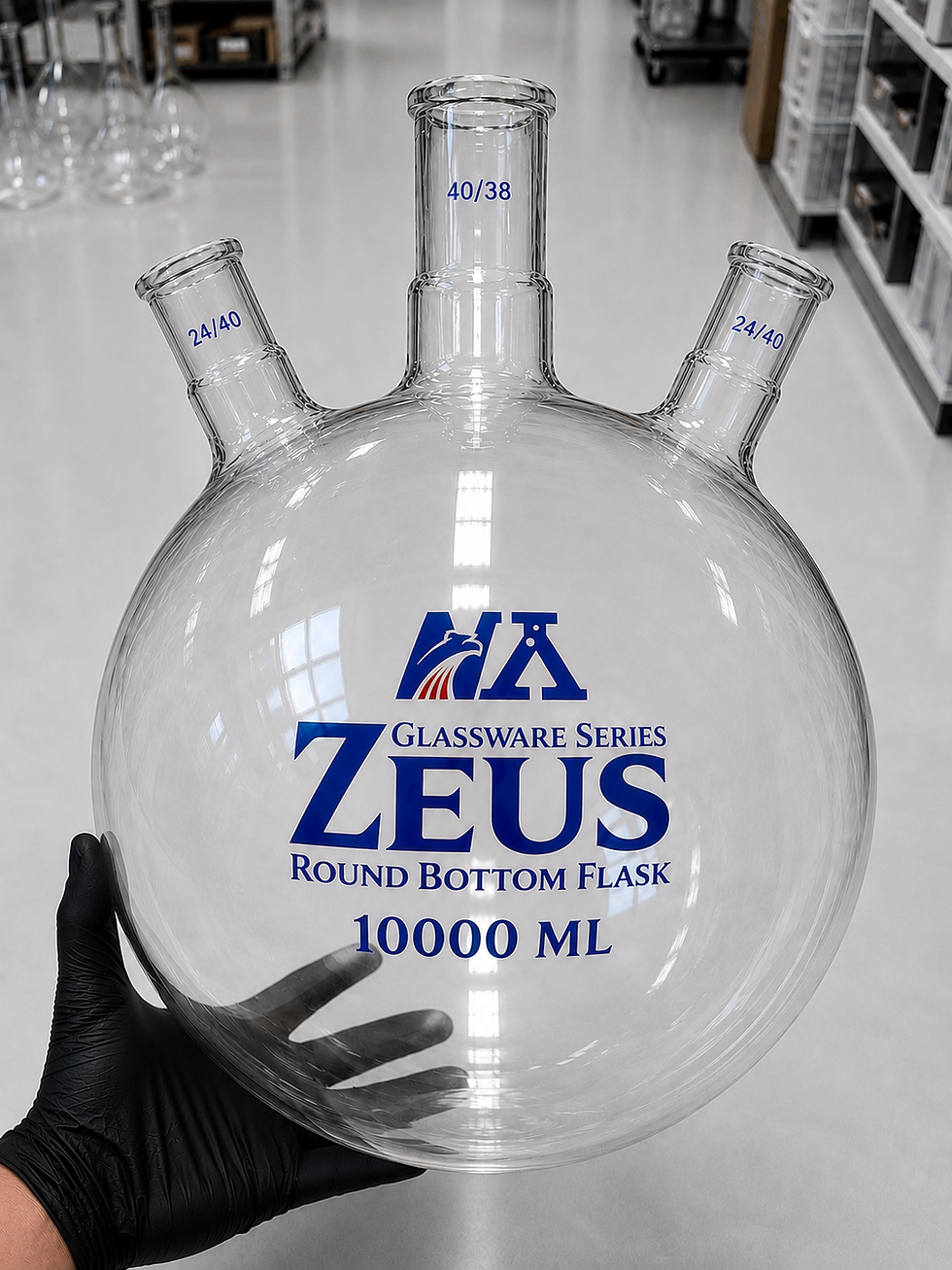Thumbnail: ZEUS Round Bottom Flask 3-Neck (40/38) - 10,000  ML