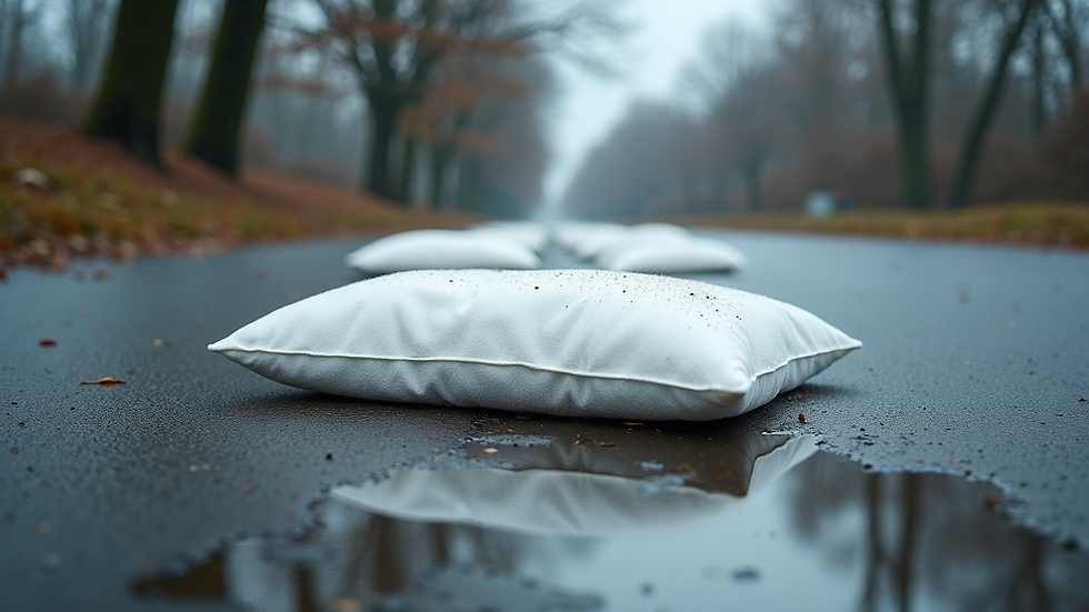 Eye-level view of chemical absorbent pillows deployed around a chemical spill site