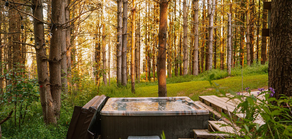 Carpenter's Cabin hot tub at sunrise