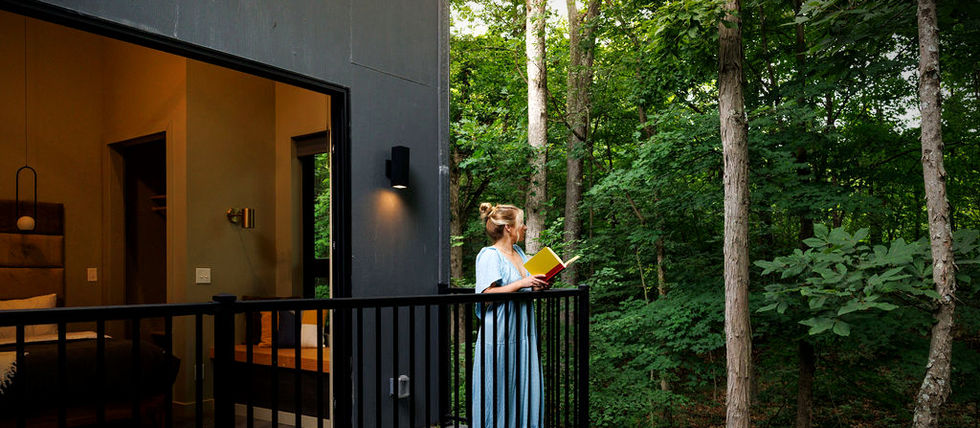 Private deck off a bedroom at Twelve34 House, in the treetops