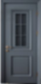 Elegant gray door with glass panel, brass hardware, and paneling HOME My Site 1