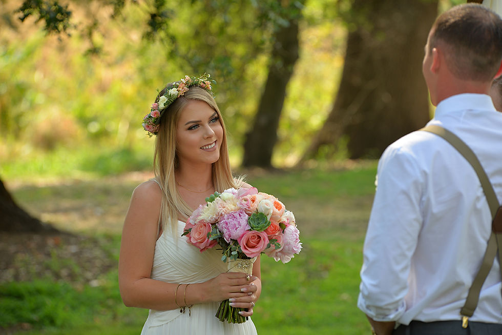 Bride greeting her groom
