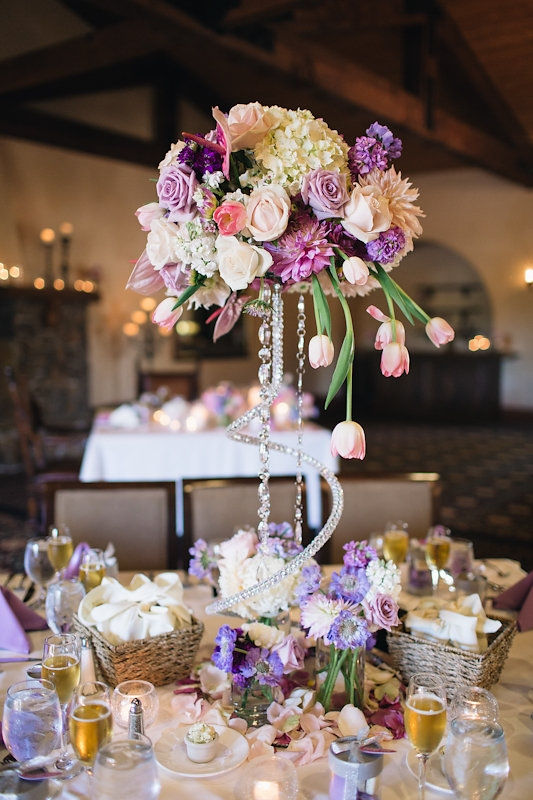 Catta Verdera reception | cream, blush and violet crystal centerpiece by Visual Impact Design wedding florist | Codrean Photography