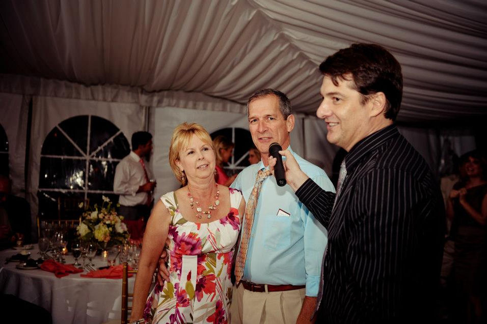 Pat holding mic for toasts