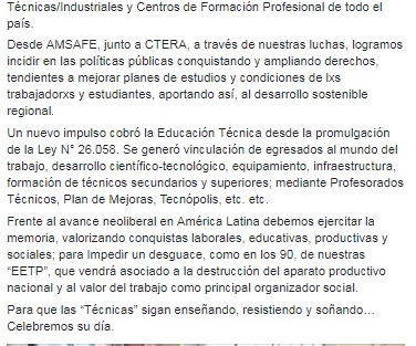 15 de noviembre : Día de la Educación Técnica .