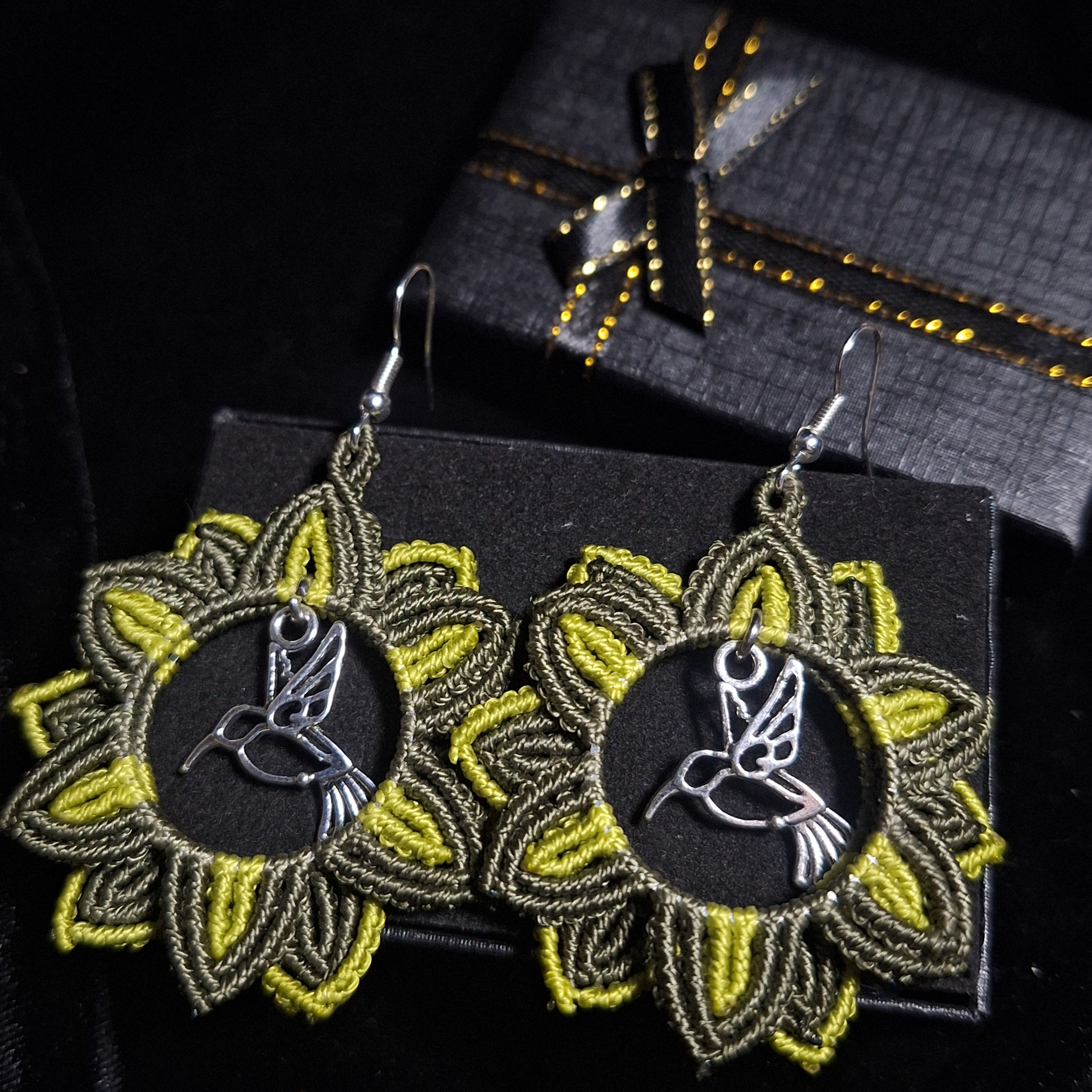 Hummingbird Green Flower Earrings