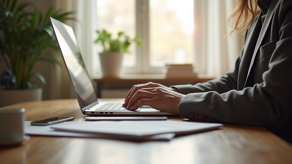 Eye-level view of a cozy home office setup for online counseling
