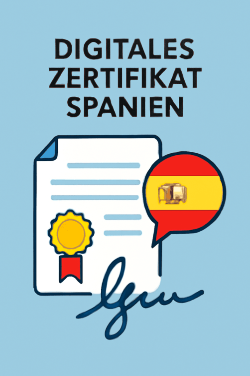 Schrift mit digitales zertifikat spanien, eine Unterschrift, eine spansiche Fahne udn eine Zertifikat