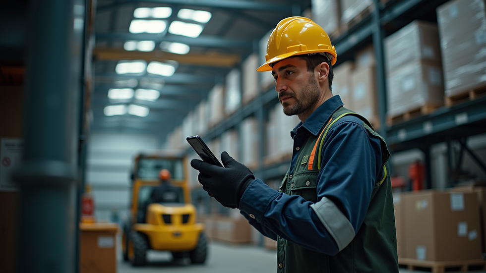 Eye-level view of a safety officer inspecting workplace equipment