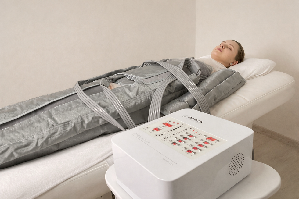Pressotherapy session for lymphatic drainage at Infinity Wellness clinic