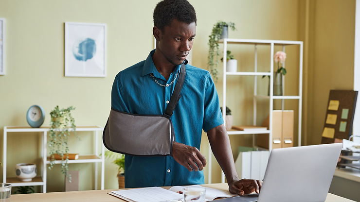 man working with injured hands