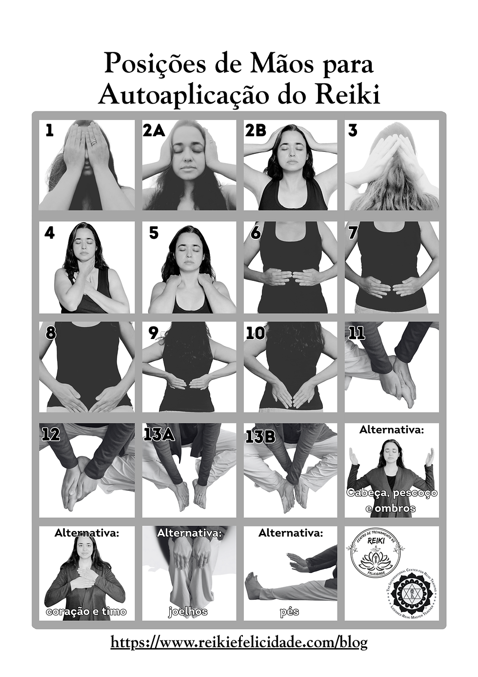 Posições de Mãos para Autoaplicação de Reiki para Download e Impressão em papel A4