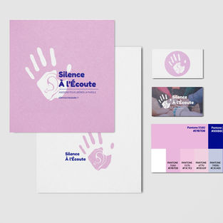 Identité visuelle complète de l'association Silence à l'écoute basé à Evreux en Normandie, avec logos et charte graphique.