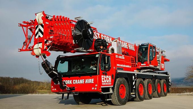 First Liebherr LTM1150-5.3 (150t) Crane in Ireland. This week East Cork Crane Hire Ltd. welcomed the arrival of the First Ever Liebherr LTM1150-5.3 (150t) Crane into Ireland. The new LTM1150-5.3 is the successor for the very successful and versatile LTM1130-5.1 (130t) The new LTM1150-5.3 boasts an increase in lifting capacity over its predecessor and a longer 66m Telescopic Main Boom. It is also designed to be more fuel efficient and less noisy. The new 150-tonne crane can achieve hook heights of up to 92 meters and radii of up to 72 meters with its Hydraulic Lattice Fly-Jib Extensions. The investment of new Liebherr Cranes into our modern fleet allow our crews to cope with higher wind speeds than other Crane Hire companies due to the wind speed capacity tables incorporated into the design of the most modern cranes. The new range of cranes from Liebherr also feature an array of modern features such as: VarioBase®, VarioBallast®, ECOmode, ECOdrive, and Single-engine "Stage V Compliant" Technology which all help reduce fuel consumption, noise pollution, and carbon emissions - resulting in health benefits for the operators, crew and the local environments.