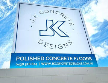 J.K. Concrete Designs shop signage.