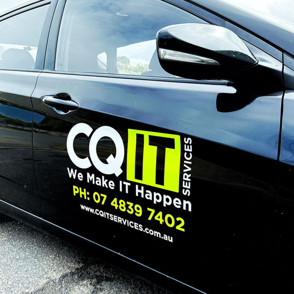 A car with a logo decal applied.