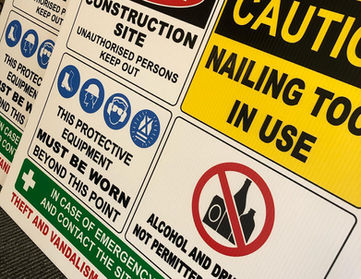 Safety signage showing warnings.