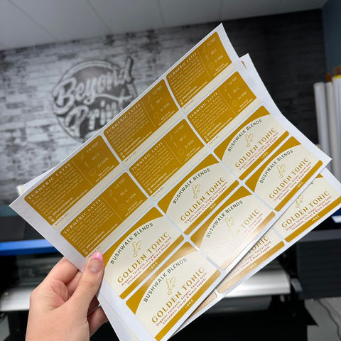 A stack of product labels.