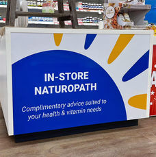 In store sign for a naturopath.