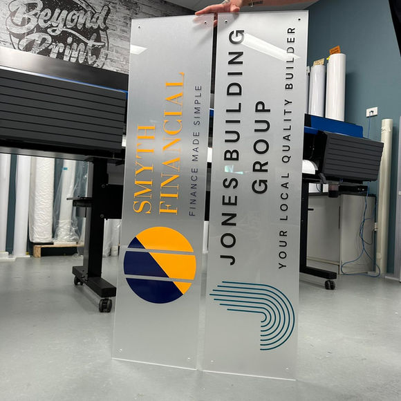 Acrylic signs for Smyth Financial and Jones Building Group.