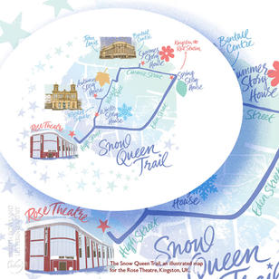 Ruth Rowland, lettering artist, illustrator, mapmaker, maps, map illustrator, illustrated map, hand lettering, map lettering, snow queen trail, Rose Theatre Kingston,