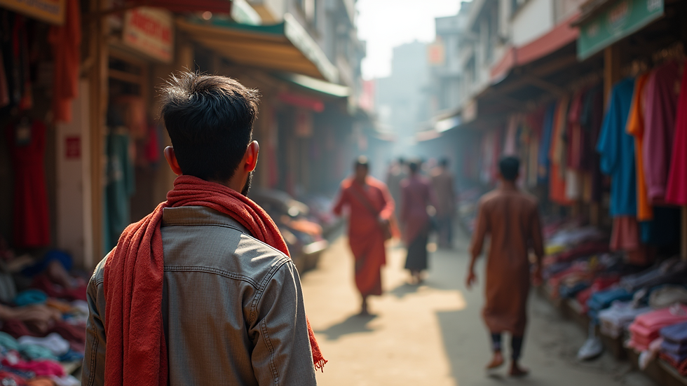 High angle view of vibrant apparel market in Jharkhand