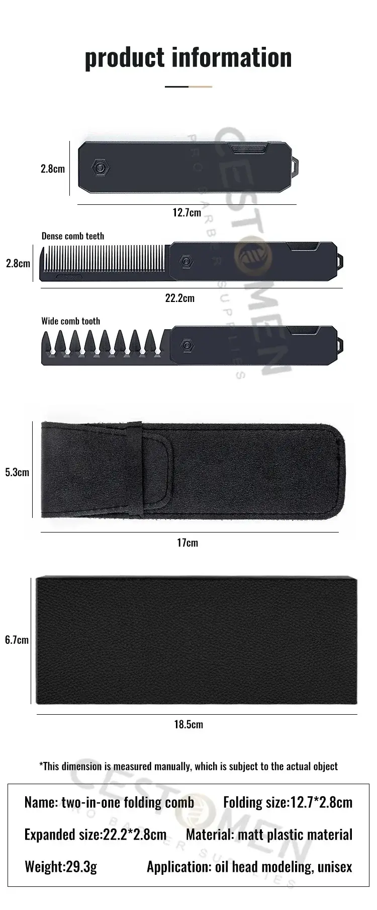 Thumbnail: New 1/2/3 in 1 Pocket Folding Combs Plastic Wide Tooth Oil Head Comb Beard Combi
