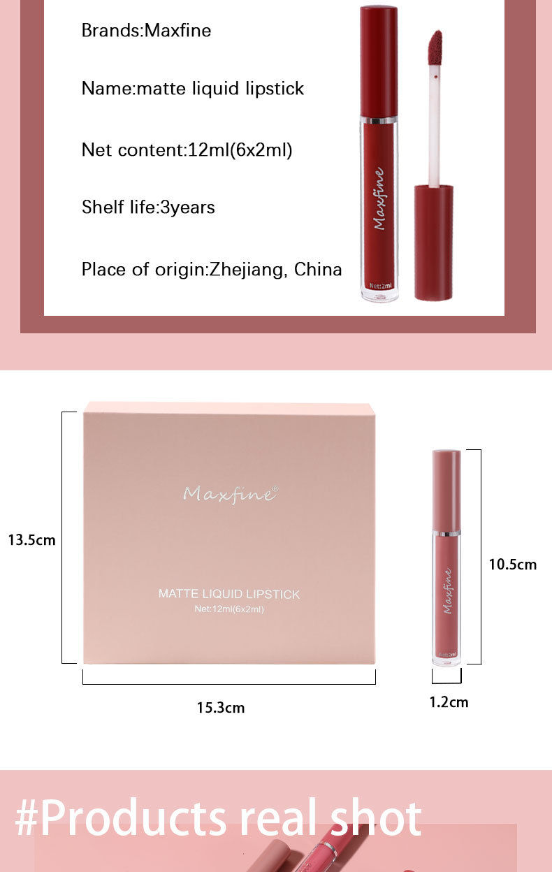 Thumbnail: Matte Lip Gloss Set 6 Color Lipstick Smooth And Lasting Display Lip Gloss Waterp