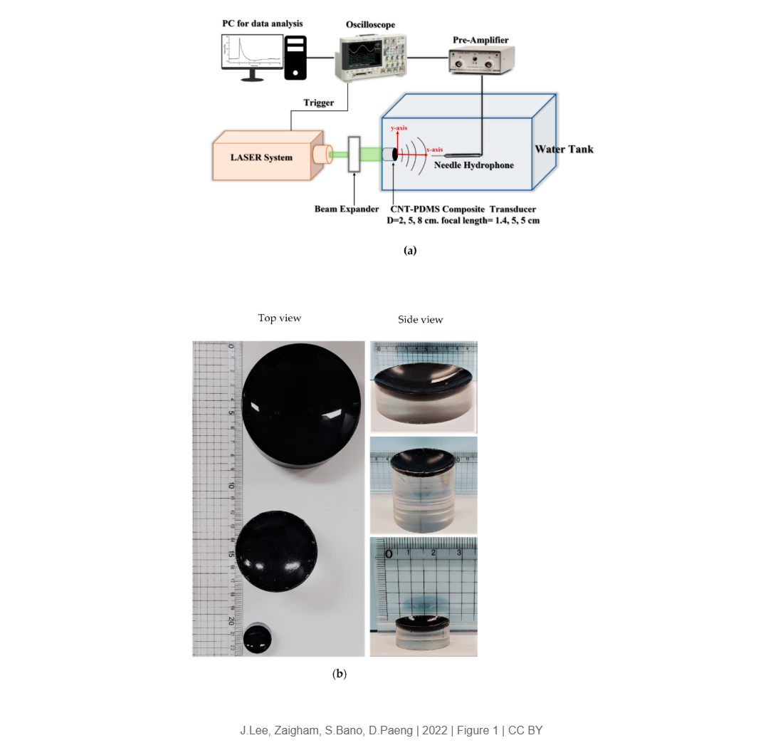 Shock Wave Characterization Using Different Diameters of an Optoacoustic Carbon Nanotube Composite Transducer
